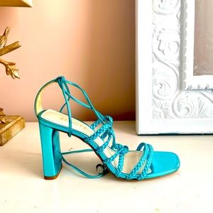 Schutz Metalllic Blue Strappy Heels Sandals